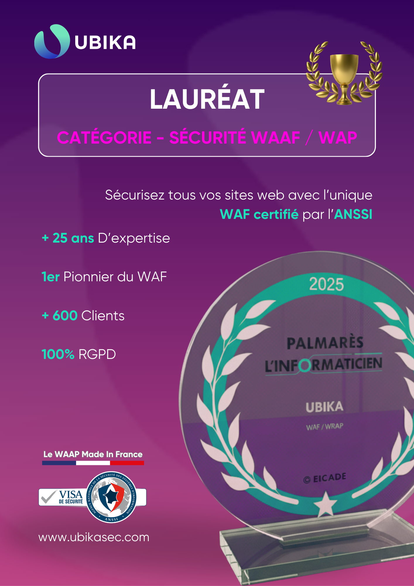 UBIKA, winner of the 2025 Palmares de L'Informaticien in the SECURITY WAF/WAAP category