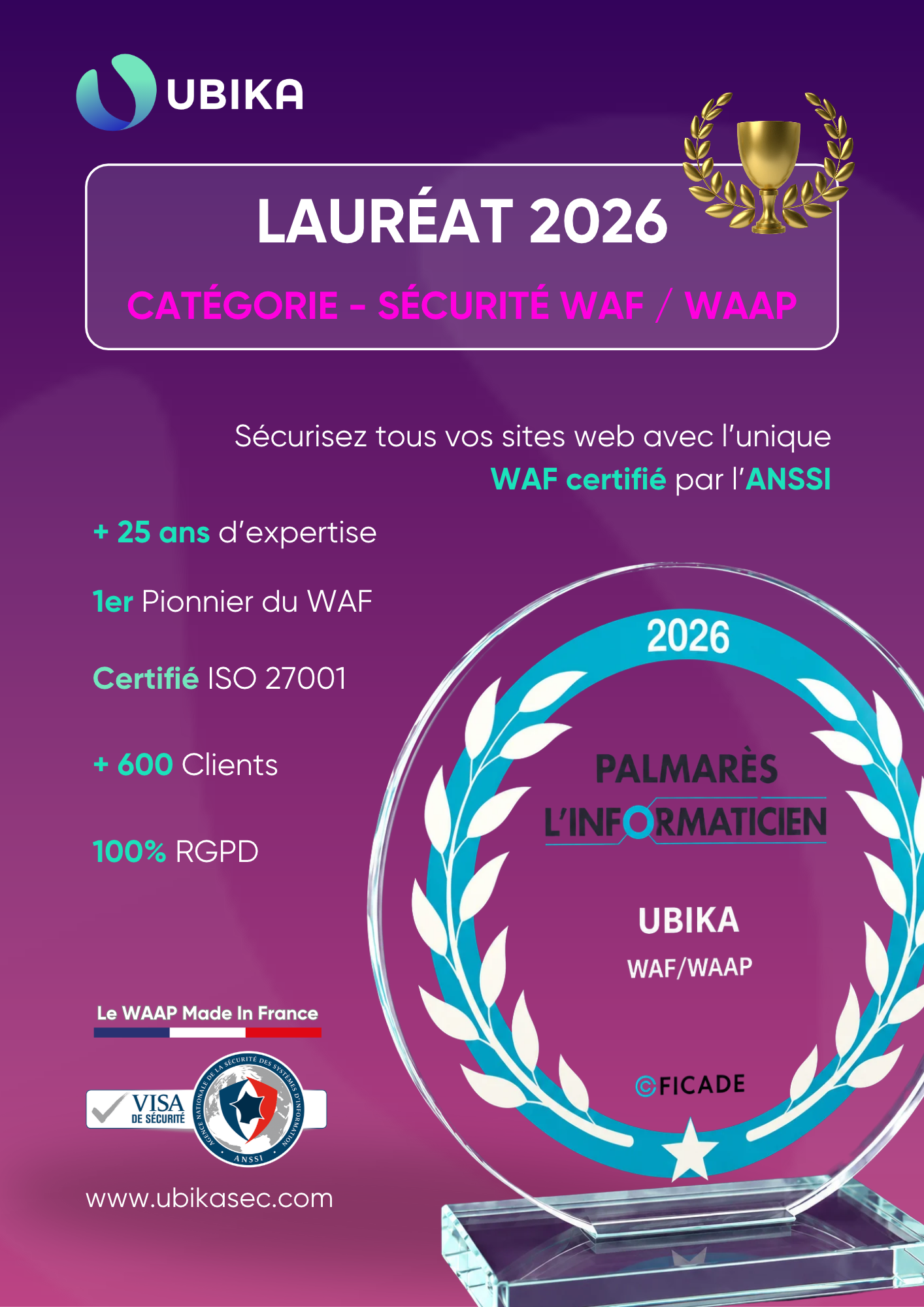 UBIKA, winner of the 2026 Palmares de L'Informaticien in the SECURITY WAF/WAAP category